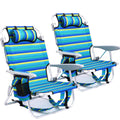 2 Pack Lightweight Portable Camping Beach Chair for Adults, Outdoor Lay Flat Folding Beach Chairs with 5 Positions, Backpack Beach Chair with Towel Bar, Zipper Pouch, Cup Holder, Ocean Striped