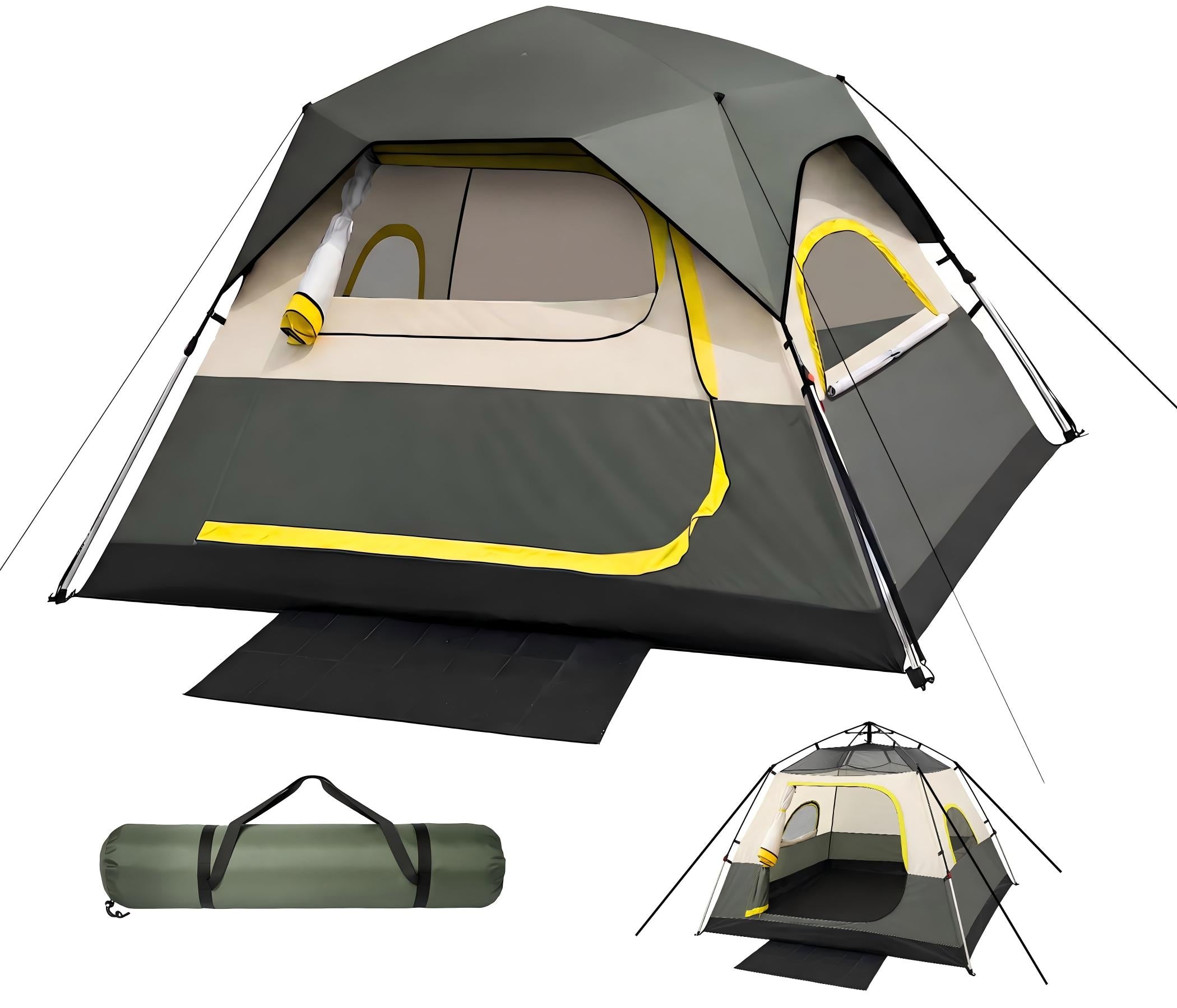 4 Person Instant Tents for Camping Setup in 50s, Cabin Tent with Rainfly | Waterproof Windproof Camping Tent, Double Layer Portable Instant Tents with Carry Bag for Family Outdoor Camping & Hiking