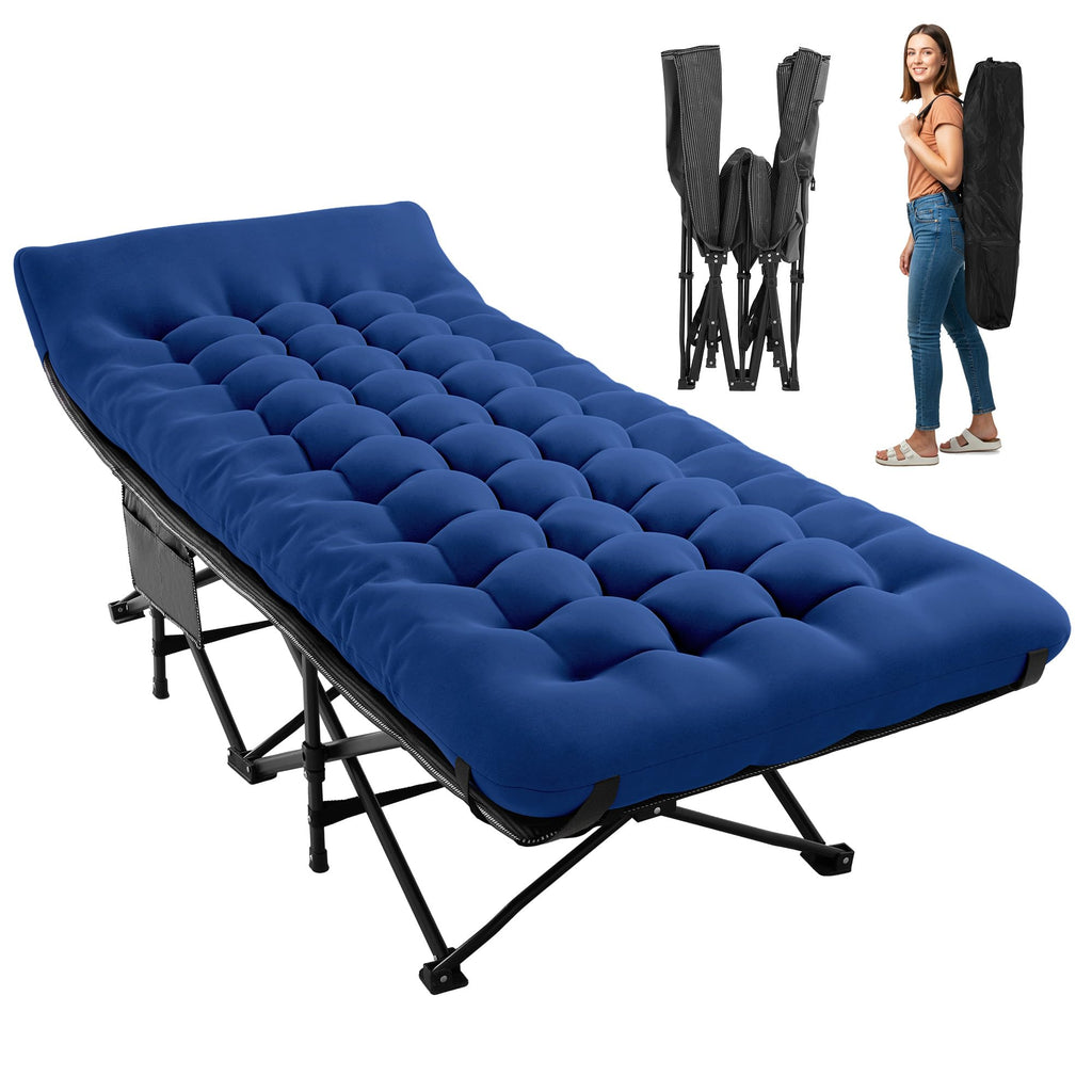 Camping Cot for Sleeping 28" Extra Wide, Heavy-Duty 1200D Oxford Foliding Cots for Adults Portable with Mattress, Carry Bag for Guest, Travel, Hiking, Navy