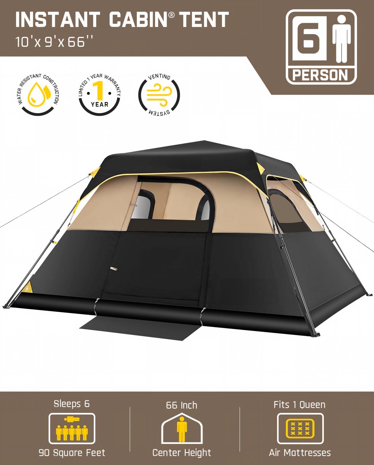 4/6/8/10 Person Instant Tent for Camping Setup in 60s | Camping Tent with Rainfly & Windproof, Portable Instant Cabin Tent with Carry Bag for Family Camping & Hiking