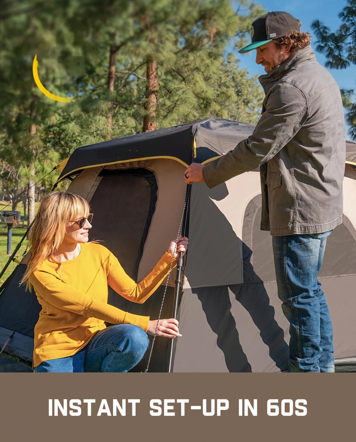 4/6/8/10 Person Instant Tent for Camping Setup in 60s | Camping Tent with Rainfly & Windproof, Portable Instant Cabin Tent with Carry Bag for Family Camping & Hiking