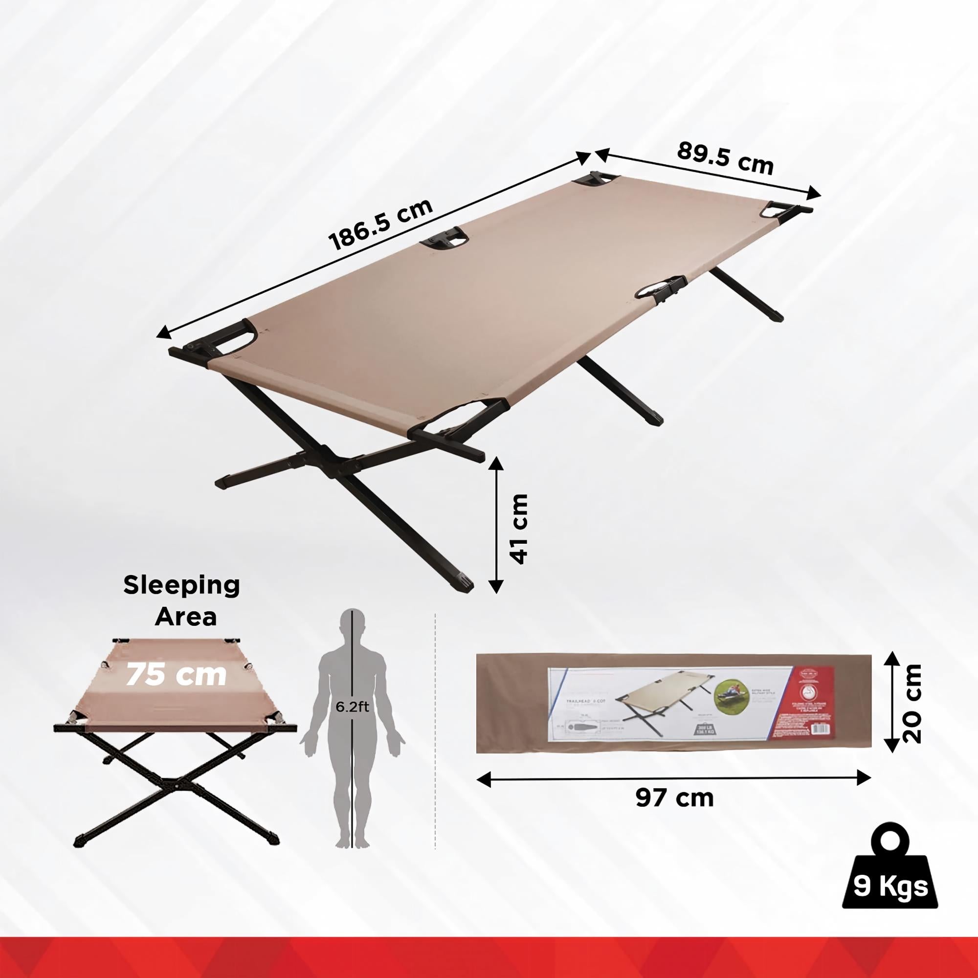 Trailhead II Large Folding Cot with Easy Setup & Takedown, Supports Adults up to 6ft 2in or 300lbs, Great for Camping, Lounging, Elevated Sleeping, Guests, & More