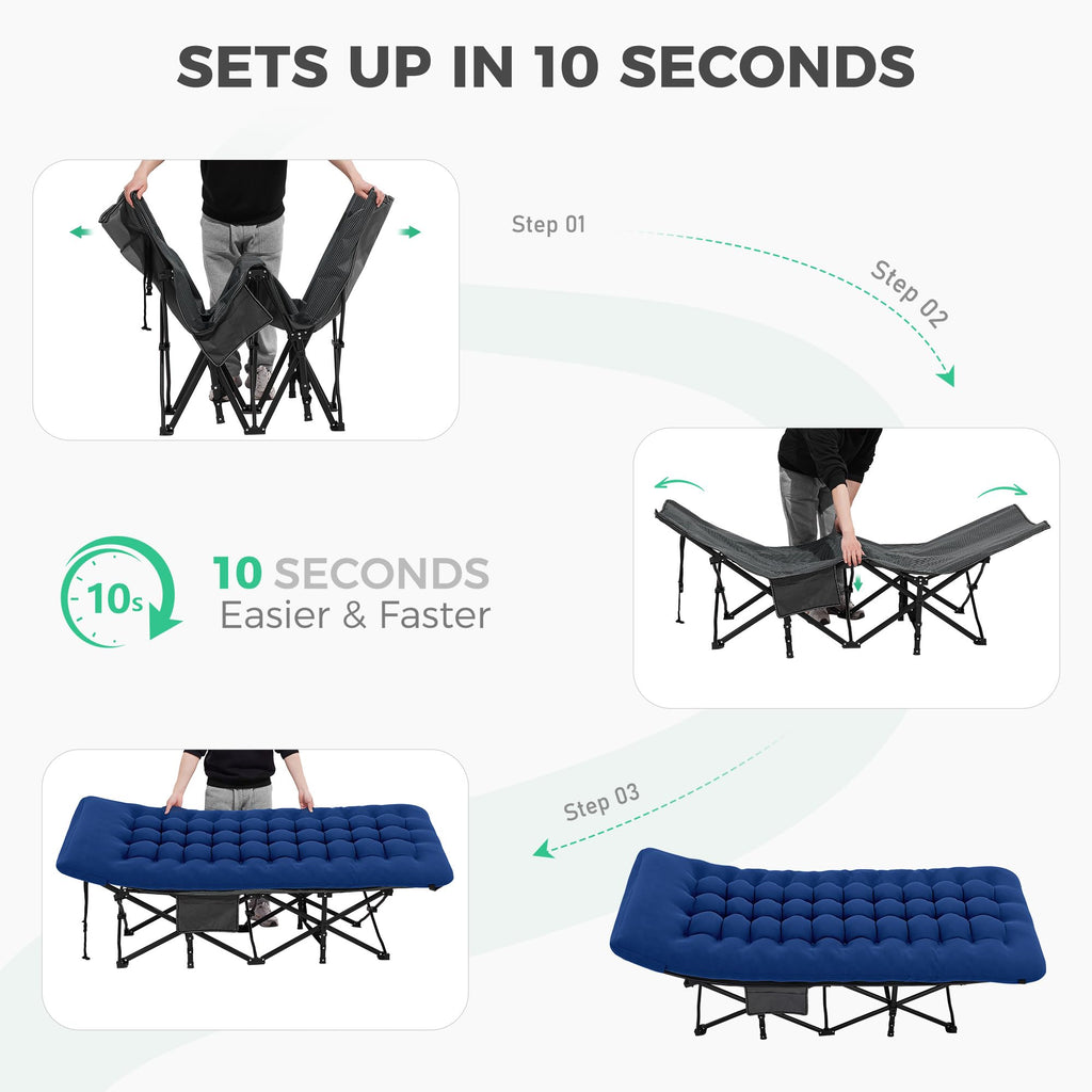 Camping Cot for Sleeping 28" Extra Wide, Heavy-Duty 1200D Oxford Foliding Cots for Adults Portable with Mattress, Carry Bag for Guest, Travel, Hiking, Navy