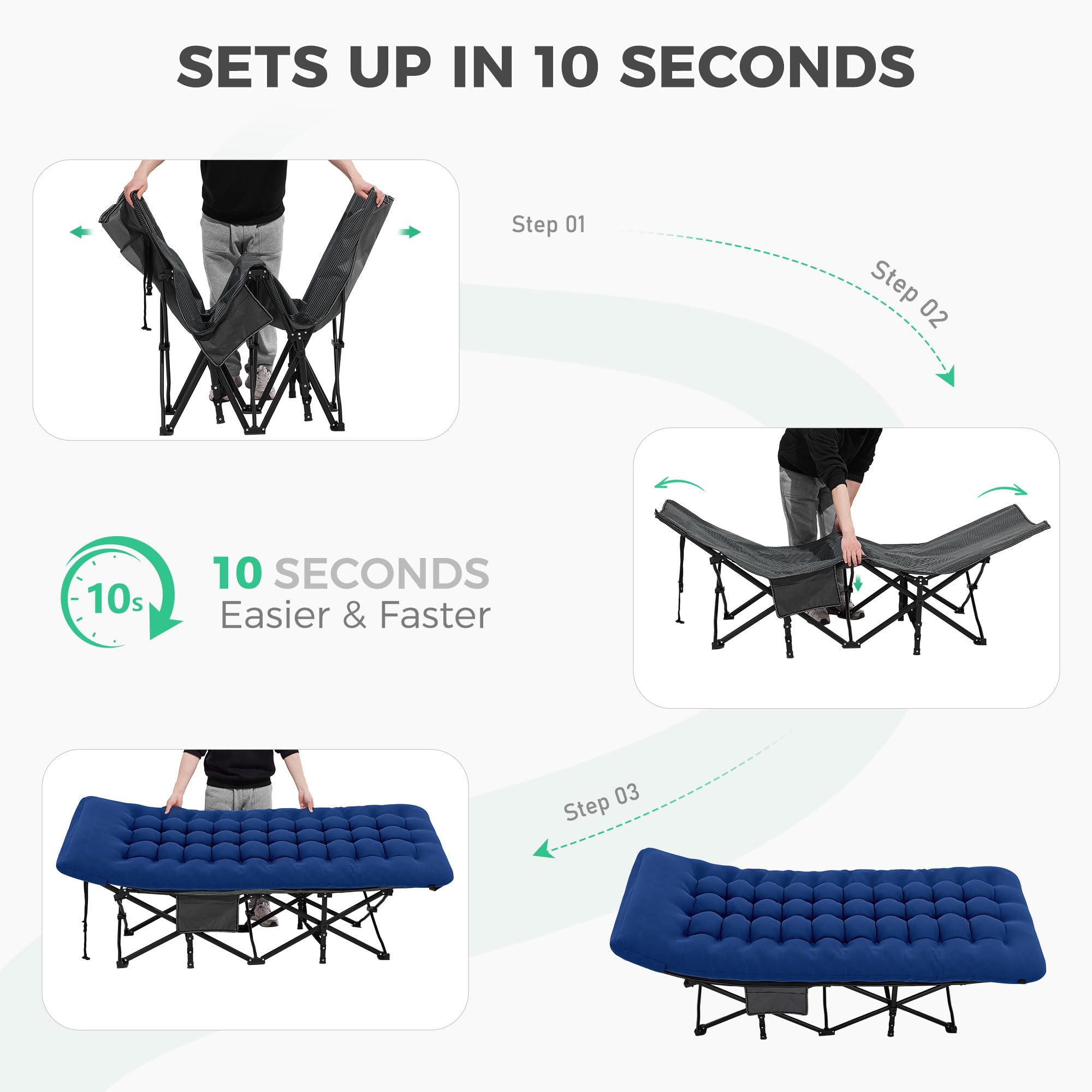 Camping Cot for Sleeping 28" Extra Wide, Heavy-Duty 1200D Oxford Foliding Cots for Adults Portable with Mattress, Carry Bag for Guest, Travel, Hiking, Navy