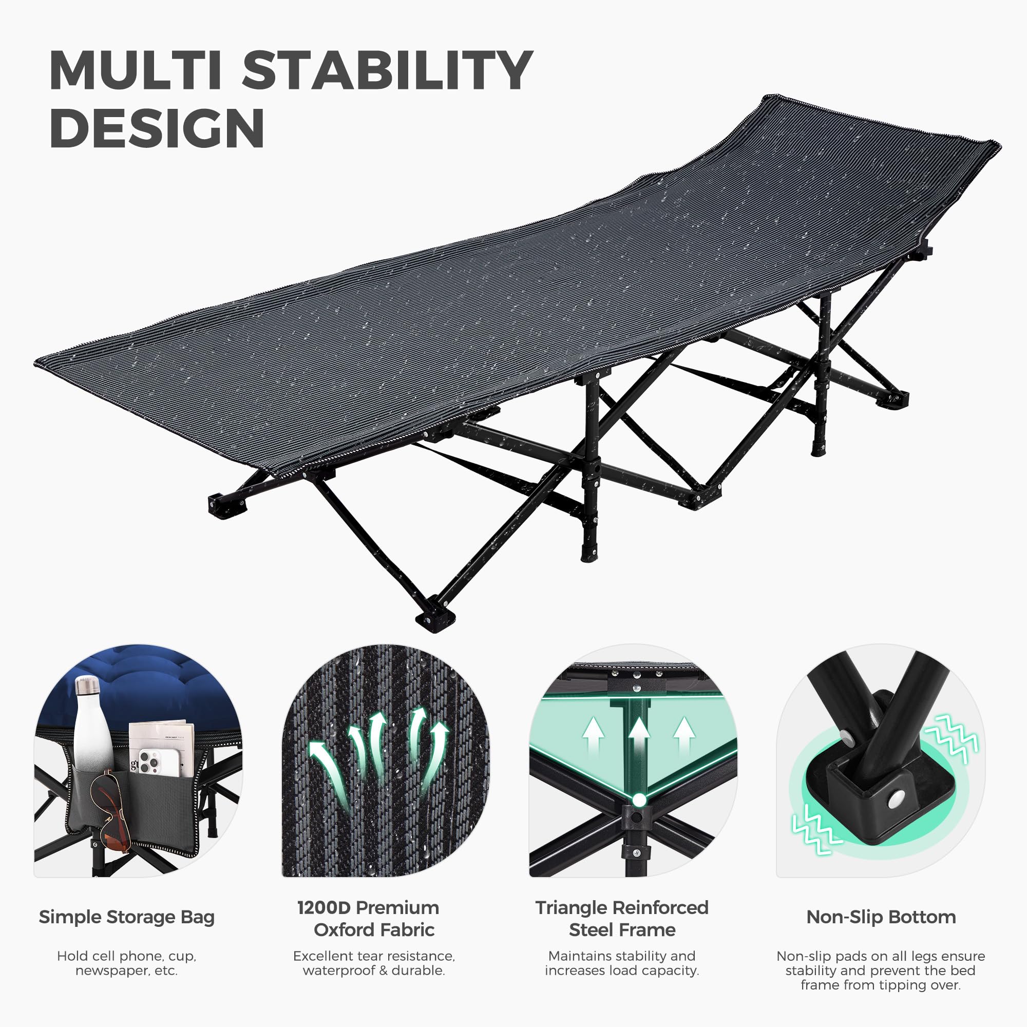 Camping Cot for Sleeping 28" Extra Wide, Heavy-Duty 1200D Oxford Foliding Cots for Adults Portable with Mattress, Carry Bag for Guest, Travel, Hiking, Navy