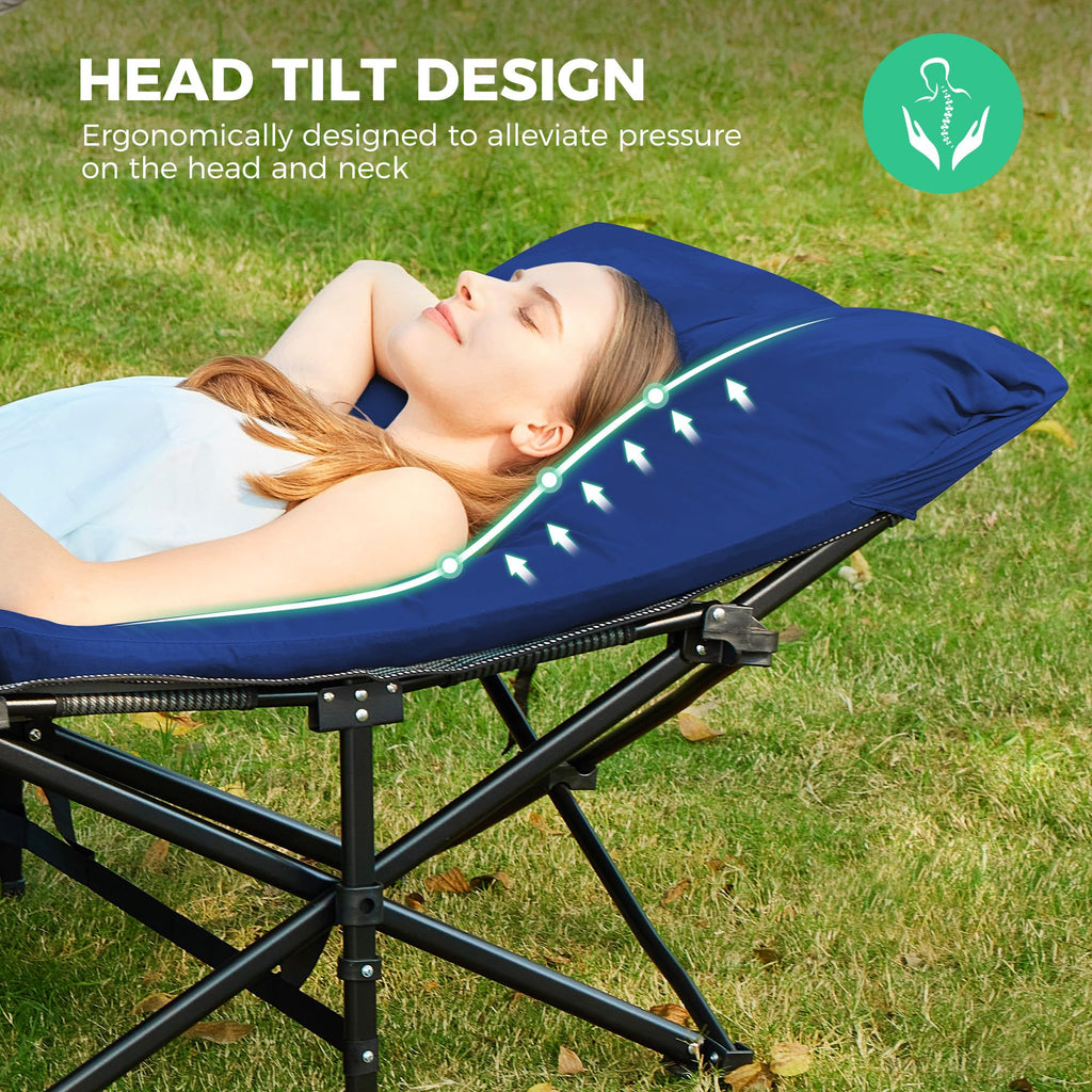 Camping Cot for Sleeping 28" Extra Wide, Heavy-Duty 1200D Oxford Foliding Cots for Adults Portable with Mattress, Carry Bag for Guest, Travel, Hiking, Navy