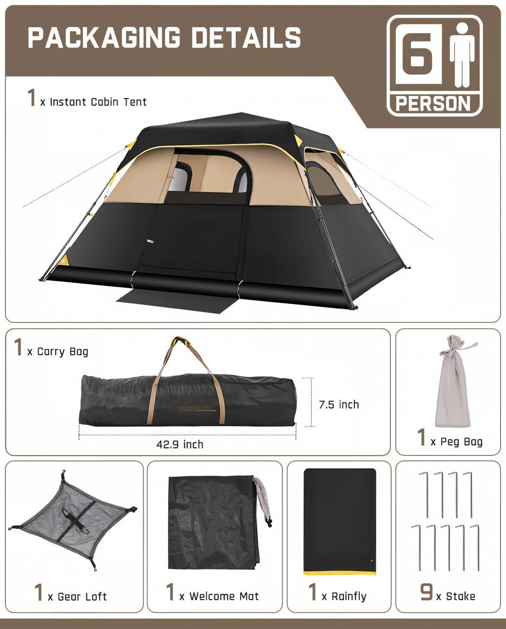 4/6/8/10 Person Instant Tent for Camping Setup in 60s | Camping Tent with Rainfly & Windproof, Portable Instant Cabin Tent with Carry Bag for Family Camping & Hiking