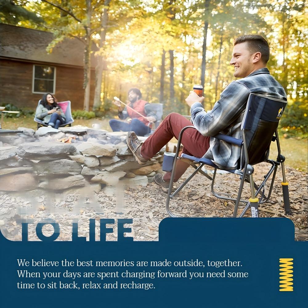 Freestyle Rocker with Side Table Camping Chair | Portable Folding Rocking Chair with Solid, Durable Armrests, Drink Holder & Comfortable Backrest — Heathered Indigo