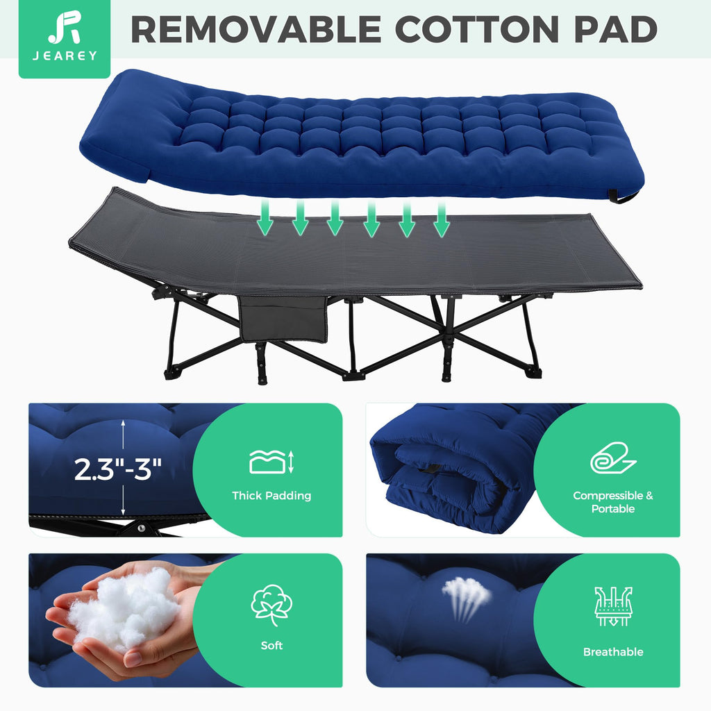 Camping Cot for Sleeping 28" Extra Wide, Heavy-Duty 1200D Oxford Foliding Cots for Adults Portable with Mattress, Carry Bag for Guest, Travel, Hiking, Navy